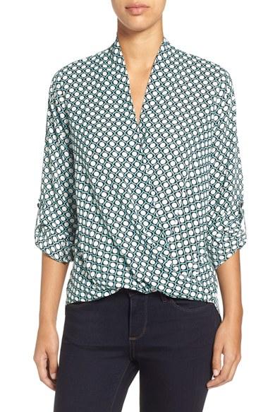 Petite Women's Pleione Faux Wrap Blouse P - Black