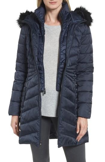 Women's Laundry By Shelli Segal Faux Fur Trim Puffer Coat - Blue