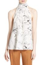 Women's Diane Von Furstenberg Print Silk High Neck Blouse, Size - Ivory