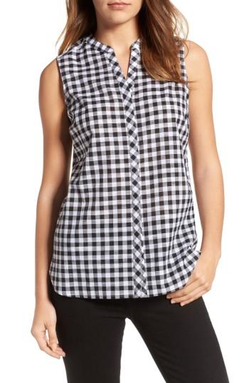 Petite Women's Foxcroft Gingham Sleeveless Shirt P - Black