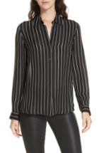 Women's L'agence Nina Stripe Silk Blouse - Black