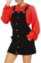 Women's Topshop Button Front Corduroy Pinafore Dress Us (fits Like 0) - Black