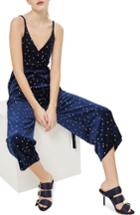 Women's Topshop Star Print Velvet Wrap Jumpsuit Us (fits Like 0) - Blue