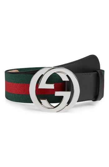 Men's Gucci Logo Buckle Interlock Belt Eu - Black