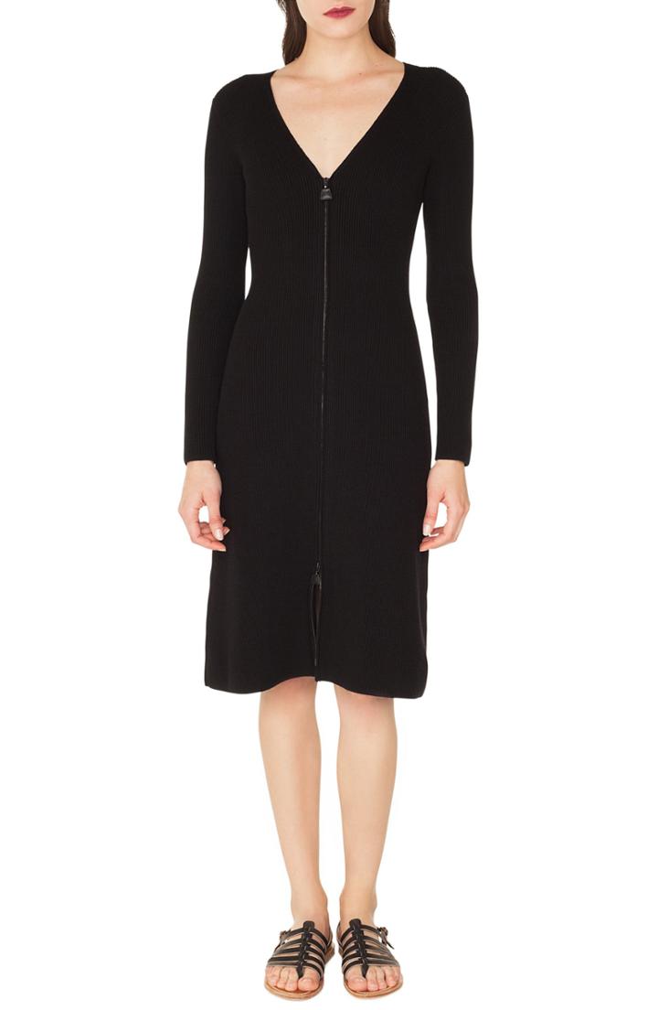 Women's Akris Rib Knit Stretch Wool & Silk Dress - Black