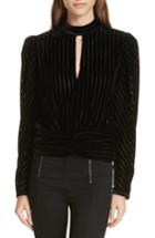 Women's Frame Burnout Stripe Velvet Blouse - Black