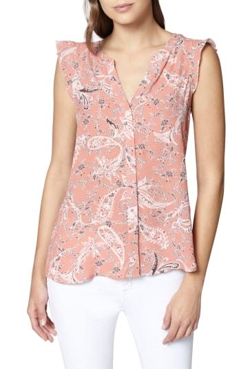 Women's Sanctuary Ruffled Print Shell - Beige