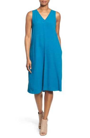 Women's Eileen Fisher Silk V-neck Shift Dress