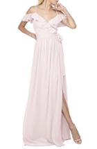 Women's Ceremony By Joanna August 'portia' Off The Shoulder Ruffle Wrap Chiffon Gown