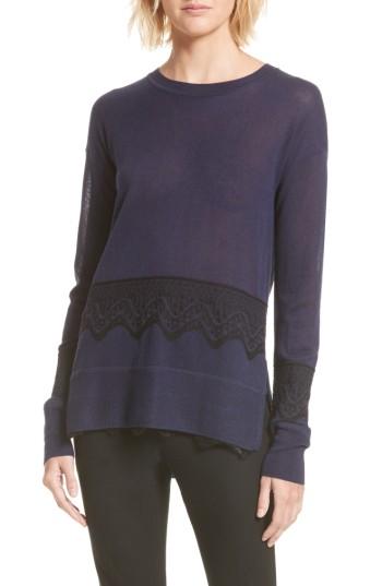 Women's Derek Lam 10 Crosby Lace Hem Silk & Cashmere Pullover