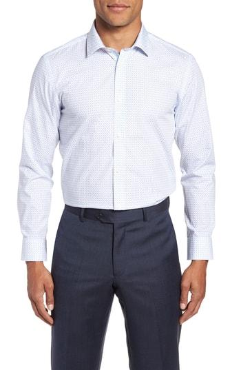 Men's Ted Baker London Trim Fit Geometric Dress Shirt - 32/33 - Blue