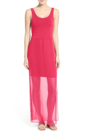Petite Women's Vince Camuto Chiffon Overlay Tank Dress - Pink