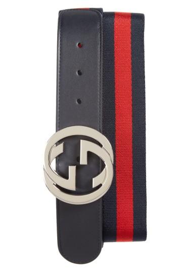 Men's Gucci Logo Buckle Interlock Belt 0 Eu - Brown/ Blue