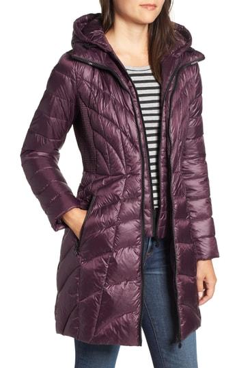 Women's Bernardo Glossy Quilted Walker Coat - Black