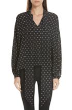 Women's Balenciaga Tie Neck Logo Print Silk Blouse Us / 34 Fr - Black