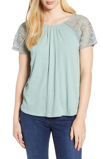 Women's Lucky Brand Lace Sleeve Top - Blue/green