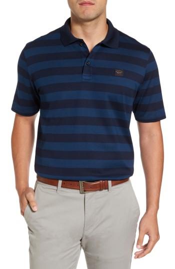 Men's Paul & Shark Stripe Pique Polo - Blue