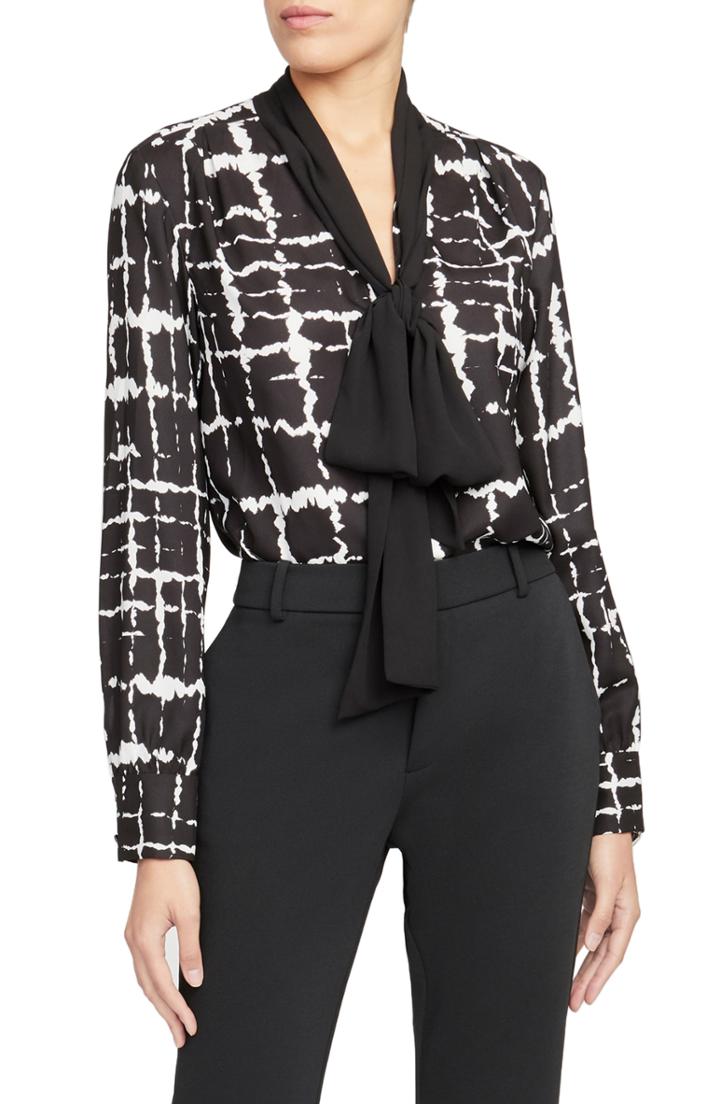 Women's Rachel Roy Collection Print Grid Bow Blouse, Size - Ivory