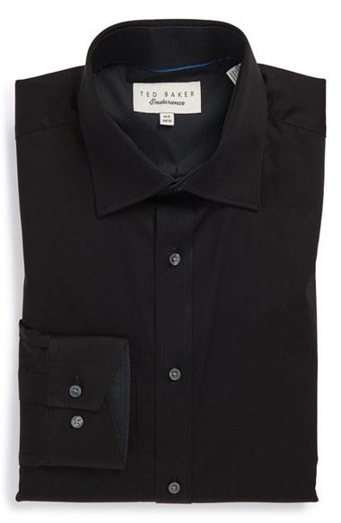 Men's Ted Baker London 'oncore' Trim Fit Micro Stripe Dress Shirt .5 32/33 - Black