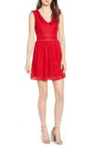 Women's Speechless Lace Ruffle Neck Skater Dress - Red