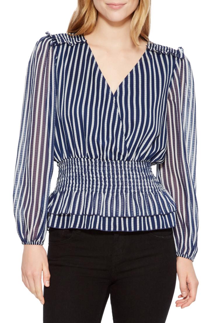 Women's Parker Stripe Peplum Blouse - Blue