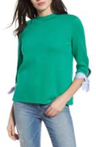 Women's Halogen Poplin Tie Cuff Knit Top - Green