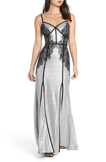 Women's Tadashi Shoji Sleeveless Sequin & Lace Gown - Metallic
