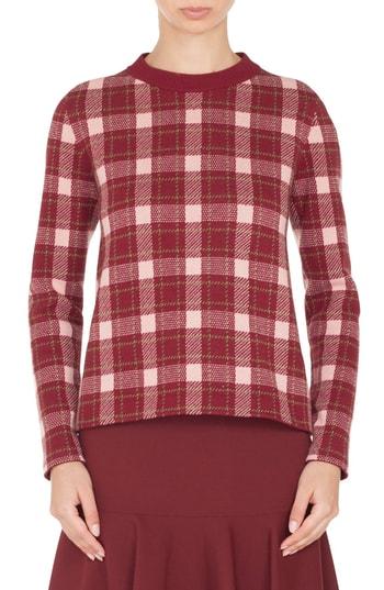 Women's Akris Punto Brit Check Wool & Cashmere Pullover - Burgundy