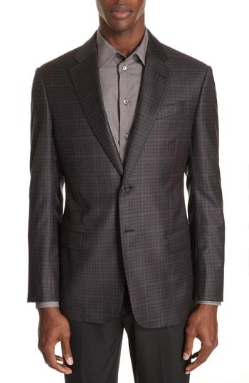 Men's Emporio Armani G-line Trim Fit Plaid Wool Sport Coat Us / 48 Eu R - Red