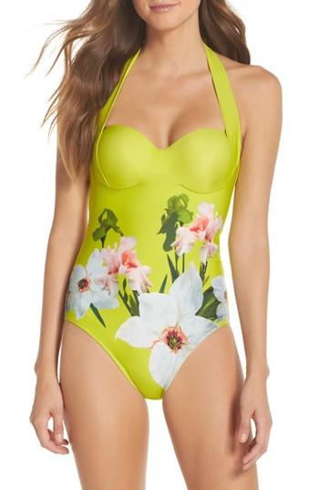Women's Ted Baker London Chatsworth Bloom One-piece Swimsuit A/b - Green