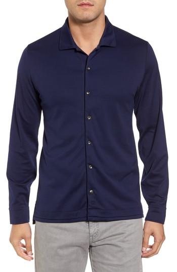 Men's David Donahue Interlock Knit Sport Shirt - Blue
