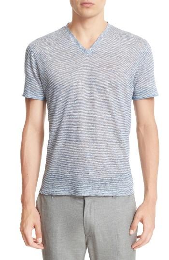 Men's John Varvatos Collection Melange Stripe Burnout Linen T-shirt
