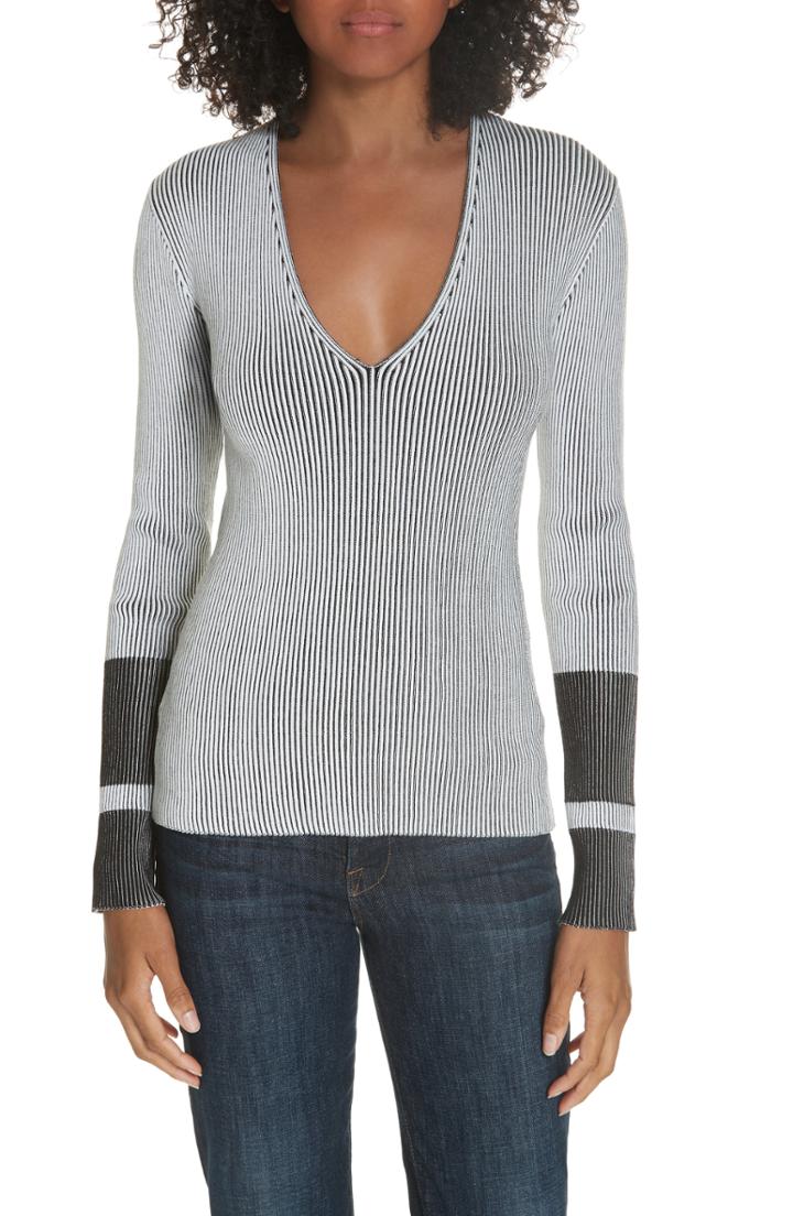 Women's Theory Optic Stripe Top, Size - Ivory