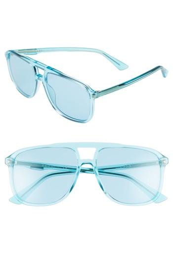 Men's Gucci '80s Monocolor 58mm Aviator Sunglasses - Azure