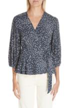 Women's Ganni Polka Dot Wrap Blouse Us / 38 Eu - Blue