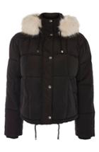Women's Topshop Faux Fur Lined Puffer Jacket Us (fits Like 0) - Black