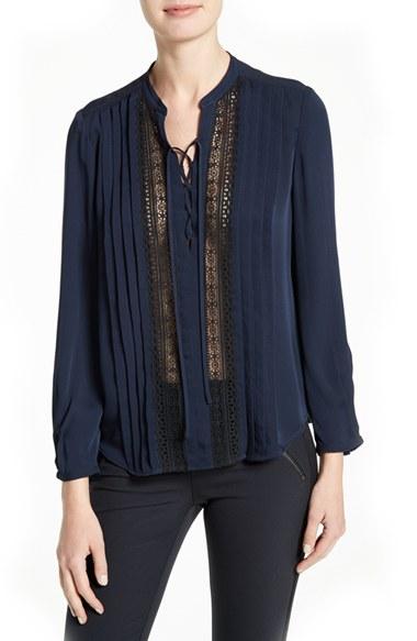 Women's Rebecca Taylor Lace Inset Silk Georgette Blouse