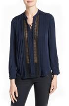 Women's Rebecca Taylor Lace Inset Silk Georgette Blouse