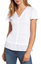 Petite Women's Sanctuary Uptown Tiered Hem Linen Tee P - White