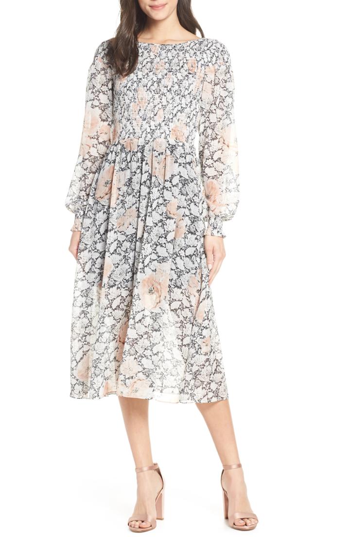 Women's Avec Les Filles Floral Print Smocked Dress
