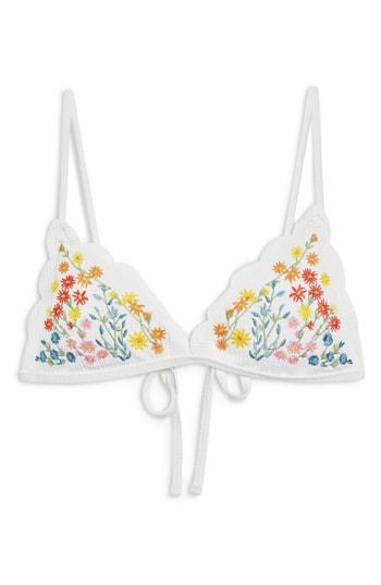 Women's Topshop Ditsy Embroidered Triangle Bikini Top Us (fits Like 0) - Ivory