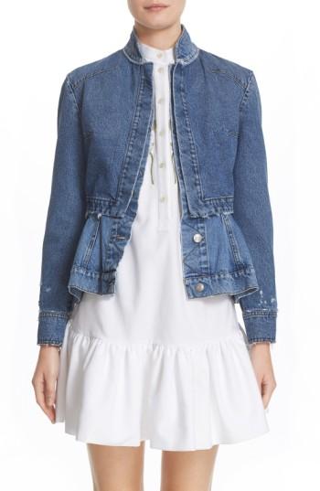 Women's Alexander Mcqueen Peplum Denim Jacket Us / 42 It - Blue
