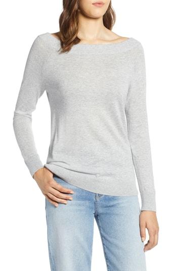 Women's Halogen Convertible Bateau Neck Sweater - Grey