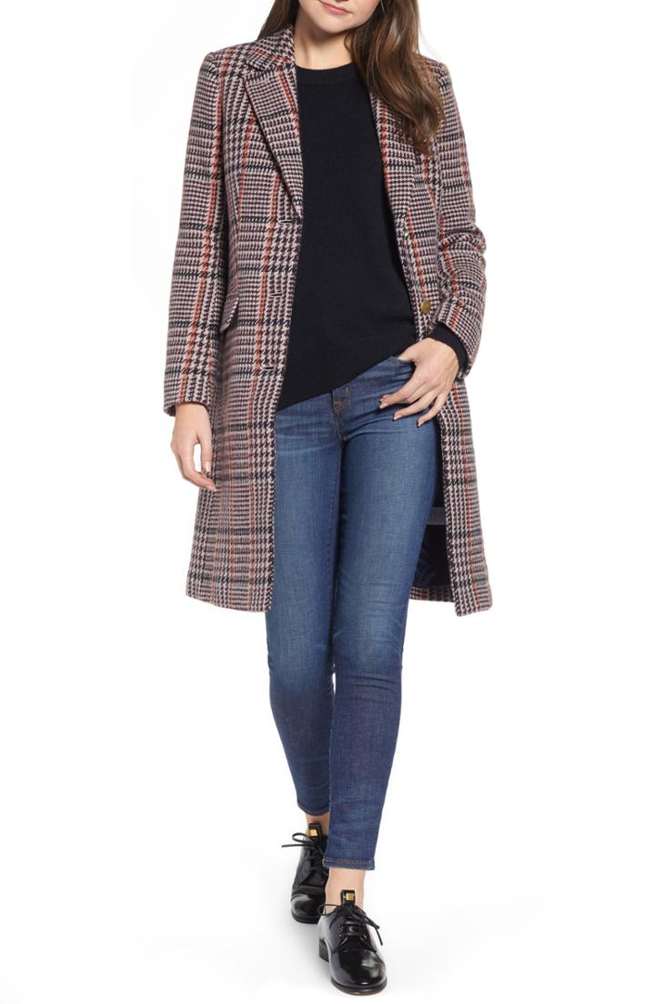 Women's J.crew Plaid Single Breasted Topcoat - Red