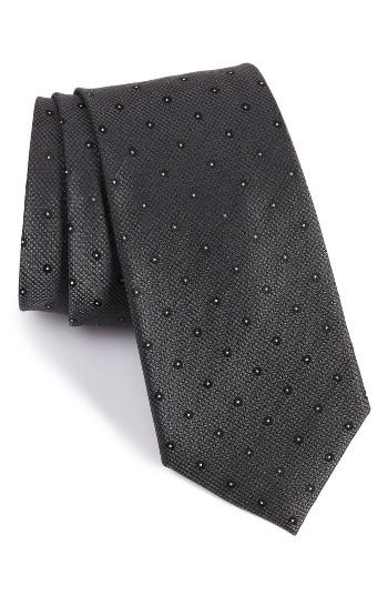 Men's Calibrate Handmade Dot Silk Tie, Size - Black