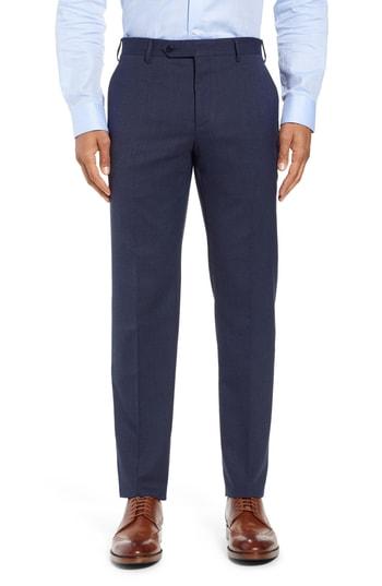 Men's Zanella Curtis Flat Front Stretch Wool Blend Trousers - Blue