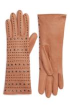 Women's Agnelle Studded Lambskin Leather Gloves .5 - Beige