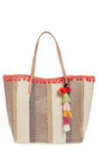 Sondra Roberts Striped Ball Fringe Tote & Wristlet -