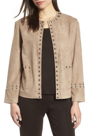 Women's Ming Wang Embellished Faux Suede Jacket - Brown