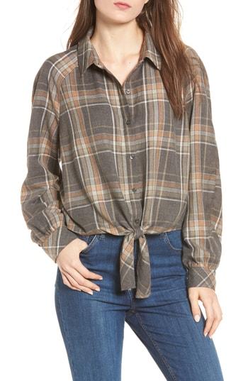 Women's Bp. Tie Front Plaid Shirt - Black